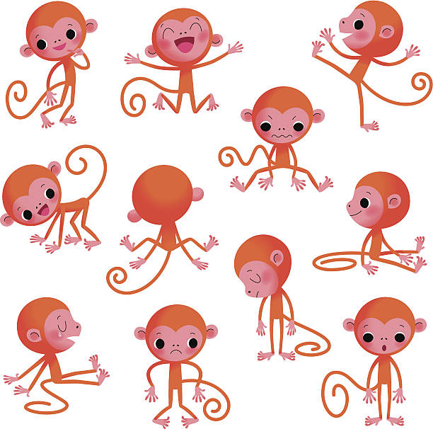 Cute Little Monkeys. Set of eleven cute little Monkeys, staying with different emotional conditions. EPS 10, RGB. laughing monkey stock illustrations