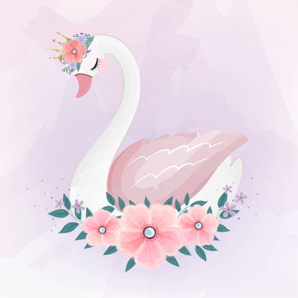 cute Little Princess Swan with Flower bouquet. cute Little Princess Swan with Flower bouquet. swan stock illustrations