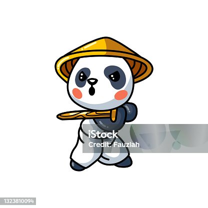istock Cute little samurai panda cartoon 1323810094