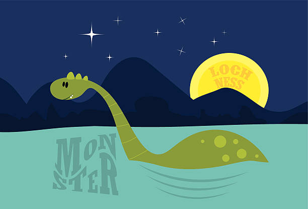 Cute Loch Ness Monster Vector Illustration of Loch Ness Monster in water. loch ness monster stock illustrations
