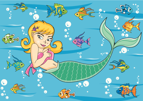 Cute Mermaid Character & Fish