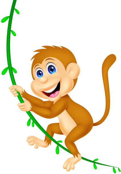 Cute Monkey Cartoon Swinging