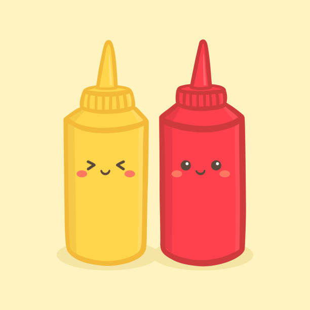 Ketchup And Mustard Containers Pic Illustrations, Royalty-Free Vector