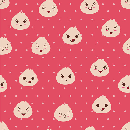 Cute or kawaii dumpling seamless pattern