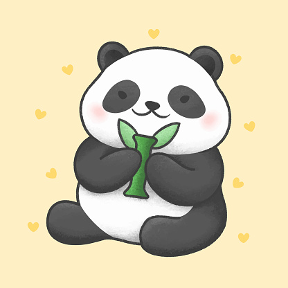 Cute panda bear cartoon hand drawn style