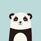 Cute panda face for cover book design. Illustration, greeting card, kids cards for birthday poster or banner, cartoon invitation. Isolated.