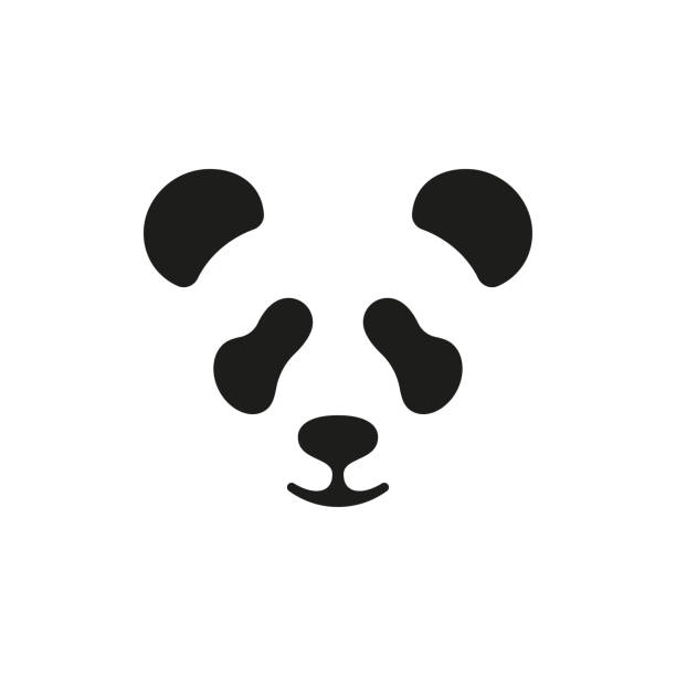 niedlichen panda gesicht. vektor-symbol oder emblem design - blick in die kamera stock-grafiken, -clipart, -cartoons und -symbole