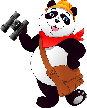 Cute Panda Holding Binocular Stock Illustration - Download Image Now ...