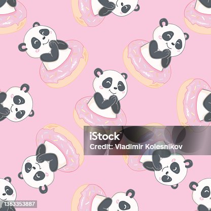 istock Cute panda illustration vector. Panda baby seamless. Pattern. 1363353887