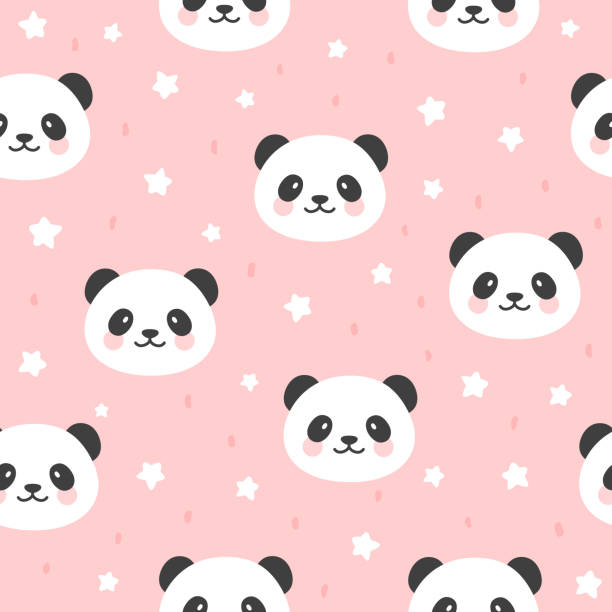 bildbanksillustrationer, clip art samt tecknat material och ikoner med söt panda sömlösa mönster - panda