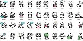 cute panda, stickers collection, in different poses, different moods vector illustration