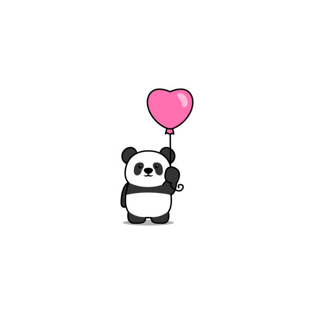 illustrations, cliparts, dessins animés et icônes de panda mignon avec l’icône de dessin animé de ballon de coeur, illustration de vecteur - panda