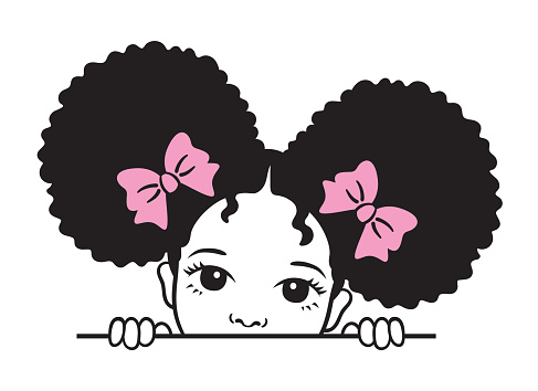 Cute Peekaboo Girl with Afro Puff Hair
