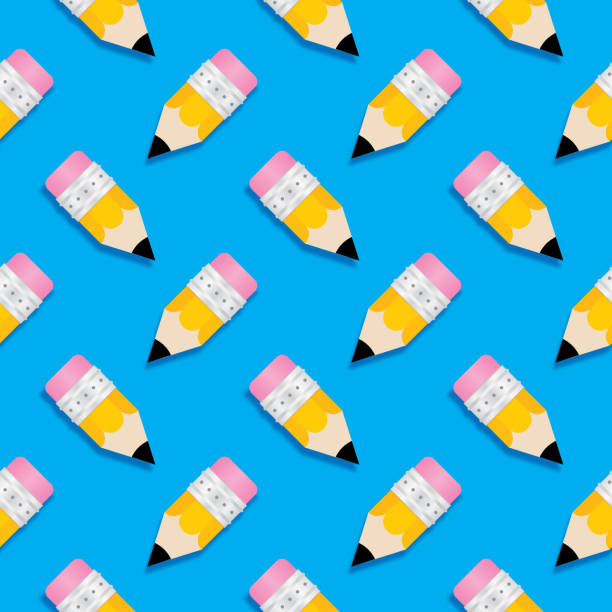 Cute Pencils Seamless Pattern Vector illustration of cute pencils on a blue background. teacher patterns stock illustrations