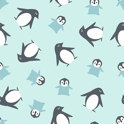 Cute Penguin Bird Family Vector Graphic Cartoon Seamless Pattern