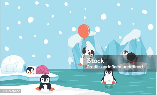istock Cute penguin characters  set withNorth pole  background 1040926122