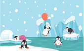 istock Cute penguin characters  set withNorth pole  background 1040926122