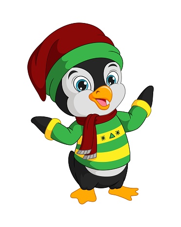 Cute penguin wearing winter clothes