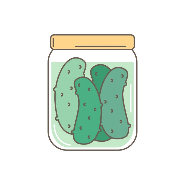 cute pickle jar with cucumbers vector illustration isolated on white background  pickle stock illustrations