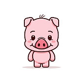 Cute pig cartoon. Piglet character illustration