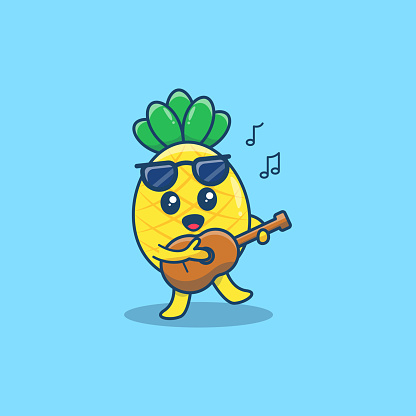 Cute Pineapple character playing guitar and singing vector ilustration.jpg
