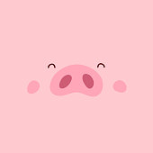 Cute pink pig. Happy New Year. Chinese symbol of the 2019 year. Excellent festive gift card. Vector illustration.