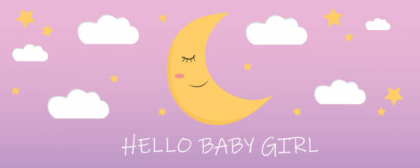Cute poster, Hello Baby Girl, cartoon illustration vector Character illustration separated from the background nn girls stock illustrations