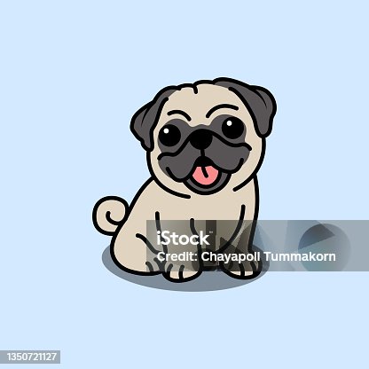 istock Cute pug dog sitting cartoon, vector illustration 1350721127