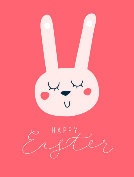 Cute rabbit on pink background with happy Easter text Cute rabbit on pink background with happy Easter text easter sunday stock illustrations