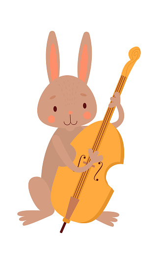 A cute rabbit plays the double bass