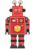 Cute Red Robot Character Icon - ideal for children.