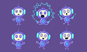 Cute Robot Character Set, Adorable Robotics Showing Different Emotions Vector Illustration, Web Design.