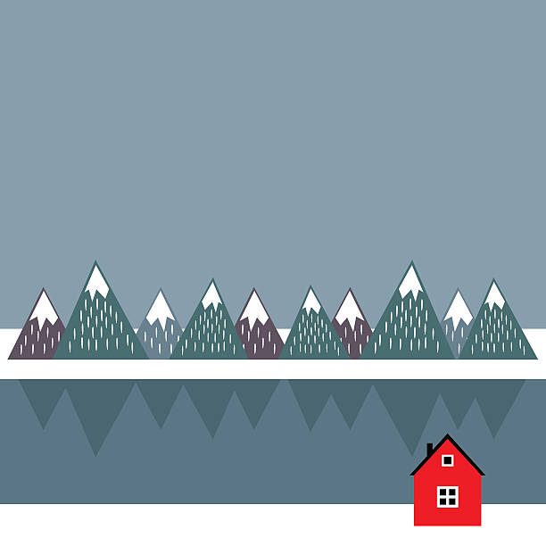 bildbanksillustrationer, clip art samt tecknat material och ikoner med cute scandinavian landscape with red house, sea and mountains. - villa sverige