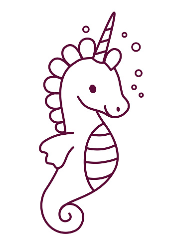 Cute Sea Horse Unicorn Simple Cartoon Coloring Page Vector Cute Sea Horse Unicorn Simple Cartoon Coloring Page Vector