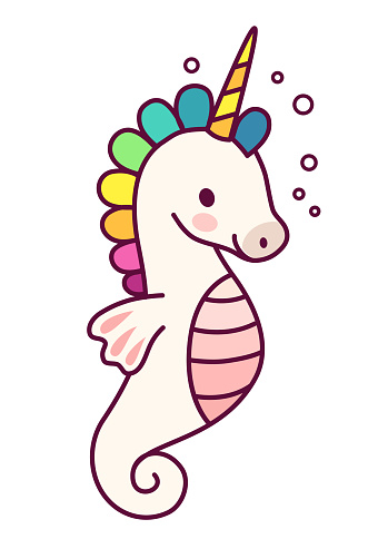 Download Cute Sea Horse Unicorn With Rainbow Mane Simple Cartoon ...