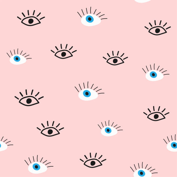 Cute seamless pattern with eyes drawn by hand. Doodle, sketch. Girly vector illustration. Cute seamless pattern with eyes drawn by hand. Doodle, sketch. Girly vector illustration. eye patterns stock illustrations