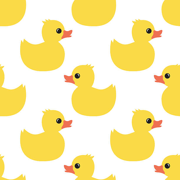 stockillustraties, clipart, cartoons en iconen met cute seamless pattern with yellow rubber duck on white background - swimming baby