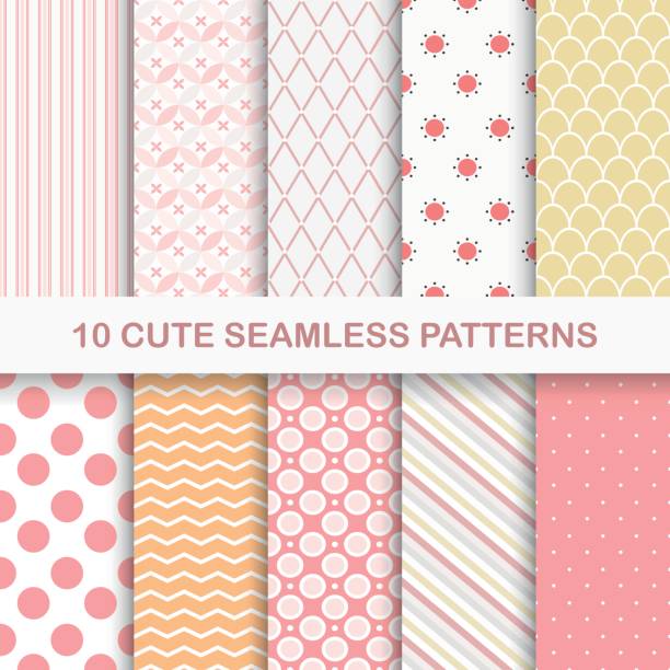 Cute seamless patterns Set of 10 cute seamless geometric vector patterns candy designs stock illustrations