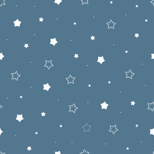 Cute seamless vintage blue pattern with cartoon outlined and dotted stars and dots. Children's bedroom, baby nursery wallpaper. Gift wrapping paper. Vector Illustration. Cute seamless vintage blue pattern with cartoon outlined and dotted stars and dots. Children's bedroom, baby nursery wallpaper. Gift wrapping paper. Vector Illustration. sleeping backgrounds stock illustrations