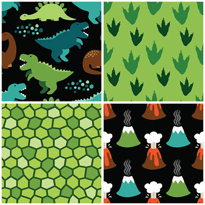 Cute set of childish seamless patterns with dinosaurs ideal for fabrics, wallpaper and different surfaces