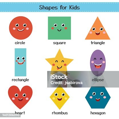istock Cute shapes for kids poster. Learning basic geometric shapes with characters for preschool 1401306090