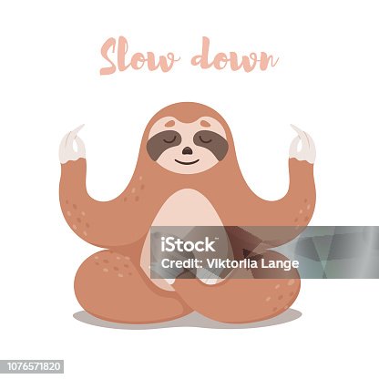 istock Cute Sloth sitting in Lotus yoga pose. Cartoon Sloth bear .  Vector illustration. 1076571820