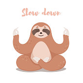 istock Cute Sloth sitting in Lotus yoga pose. Cartoon Sloth bear .  Vector illustration. 1076571820