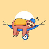 istock Cute sloth sleeping wearing blanket and holding alarm clock animal cartoon vector illustration 1328830274