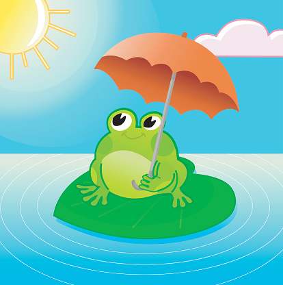 cute smiling Frog with an Umbrella.