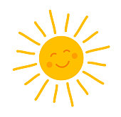 Cute smiling sun icon. Vector illustration