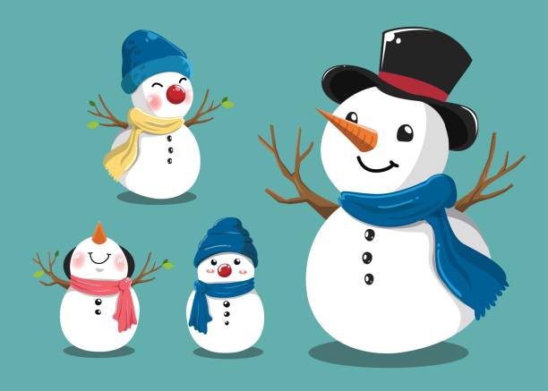 illustrations, cliparts, dessins animés et icônes de bonhomme de neige mignon. - bonhomme de neige