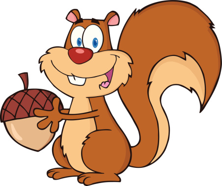 Cute Squirrel Cartoon Mascot Character Holding A Acorn
