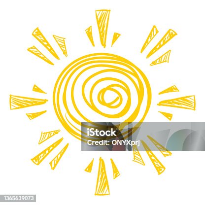 istock Cute sun in child style. Yellow pencil drawing 1365639073