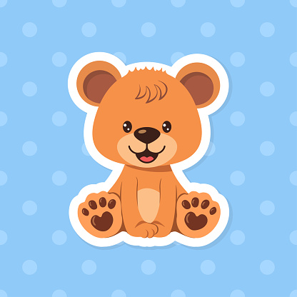 Cute teddy bear sticker on blue background